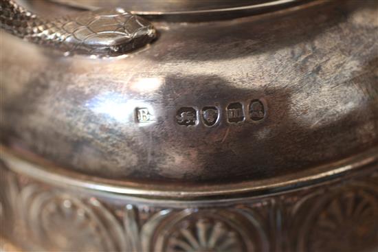 A George IV silver two handled presentation pedestal trophy cup and cover by Benjamin Smith III, 72.5 oz.